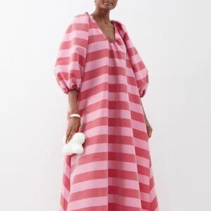 Fashionable printed striped V-neck bubble short-sleeved plus-size loose-waisted